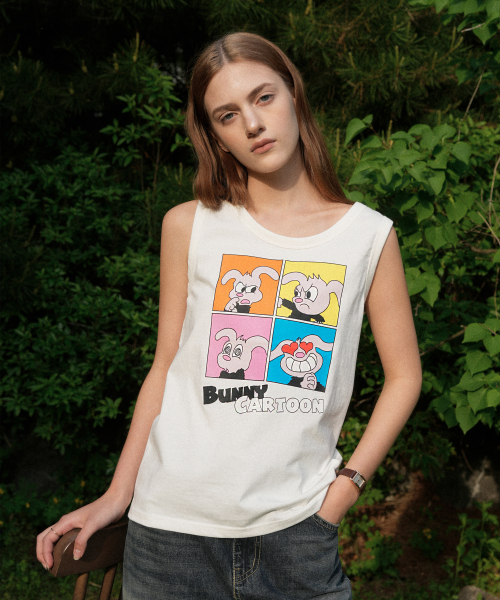 Rabbit Art Work Printing Sleeveless (Ivory)