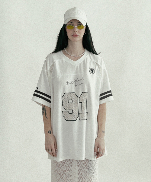 MUSINSA BADBLOOD Crochet 91 Football Jersey Large Fit White musinsa-badblood-crochet-91-football-jersey-large-fit-white