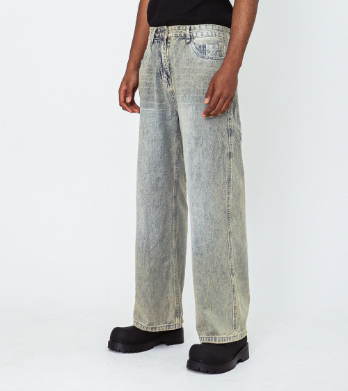 버튼서울() 빈티지 체인 세미 와이드 데님 (옐로우 스카이 블루) 상품 이미지