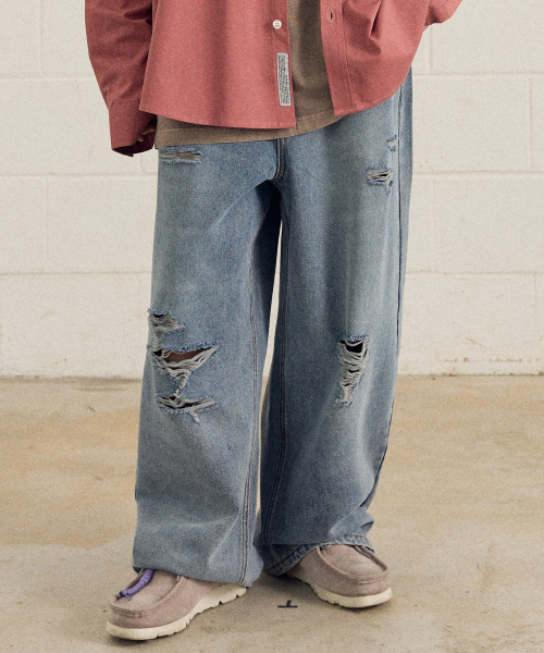 필루미네이트() 티어 워시드 데님 팬츠-스카이블루 상품 이미지