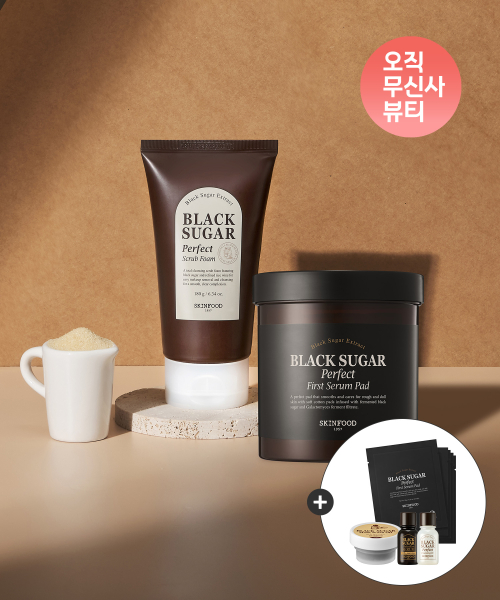 스킨푸드() [패드10매*오일14ml*에센셜14ml*워시오프 미니 증정] 블랙슈가 퍼펙트 첫 세럼 패드+블랙슈가 스크럽 폼 SET 상품 이미지