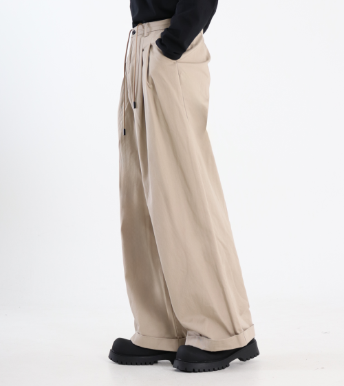 버튼서울() 투핀턱 밴딩 와이드 치노팬츠 (베이지) 상품 이미지