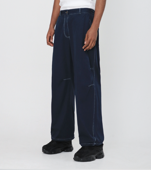 버튼서울() 핀턱 니 다트 코튼 와이드 밴딩 스트링 팬츠 (딥블루) 상품 이미지