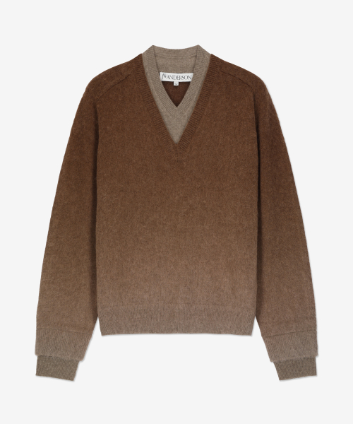 Трикотаж V-neck с градиентом — Chocolate Brown / KW1198YN0352660