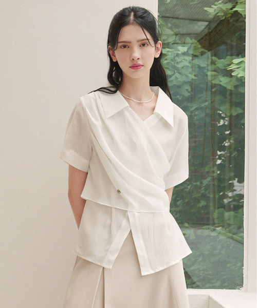 Florescence Flat-Collar Wrap Blouse