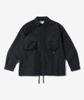 OPEN COLLAR UTILITY POCKET CHECK SHIRT_BLACK