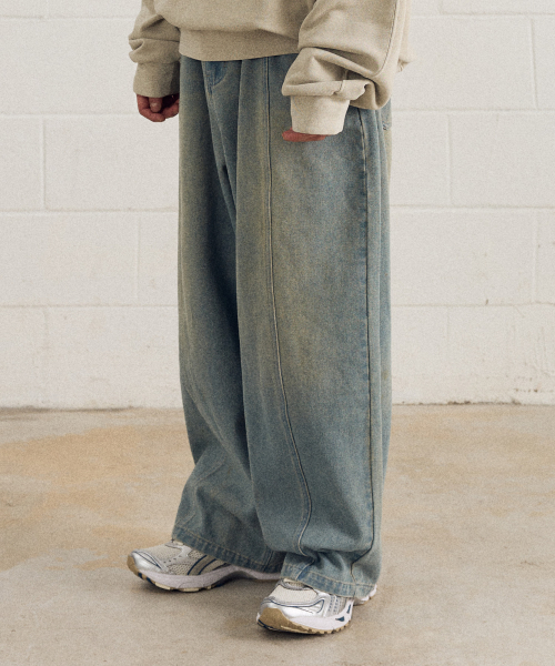 필루미네이트() 프론트 라인 데님 팬츠-스카이블루 상품 이미지