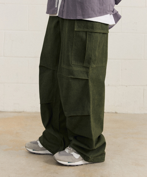 필루미네이트() 코튼 워시드 카고 팬츠-카키 상품 이미지