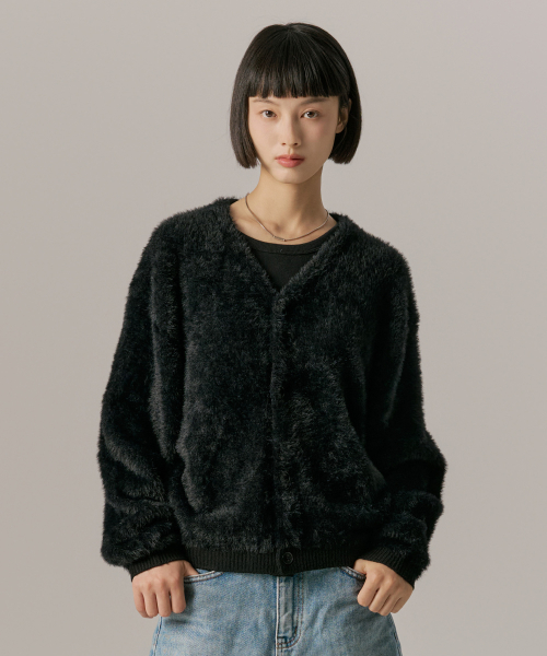 Пушистый трикотажный кардиган, Black