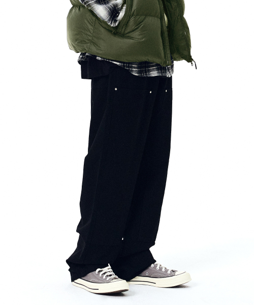 필루미네이트() 더블 니 워크 팬츠-블랙 상품 이미지