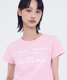 W Cropped Calling Half T Shirt - Pink