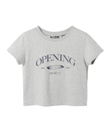 W Cropped Serifs Lettering Half T Shirt - Grey