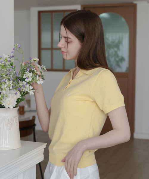 Женский буклированный трикотажный поло Yellow