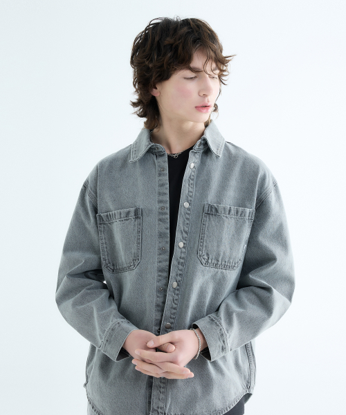 Джинсовая куртка-рубашка оверсайз stonewash (GREY)