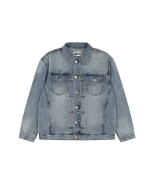 PLEATED STONE WASH DENIM TRUCKER JACKET