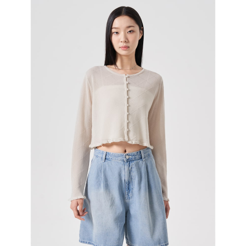 Кардиган с оборками и круглым вырезом Beige (32485ALYCA)