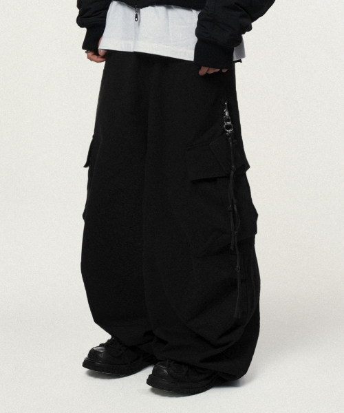 아이돈워너셀() Andy Twill Balloon Cargo Pants Black 상품 이미지