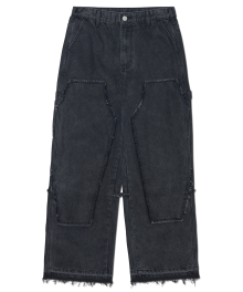 RAW EDGE DOUBLE KNEE PANTS - WASHED BLACK