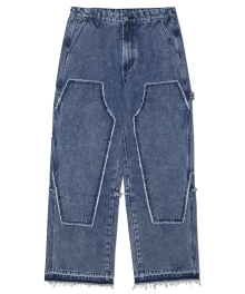 RAW EDGE DOUBLE KNEE PANTS - WASHED BLUE