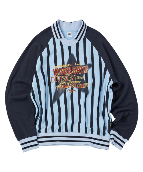 트래블() 스트라이프 스프레이 스타 래글런 스웨트셔츠 블루 상품 이미지