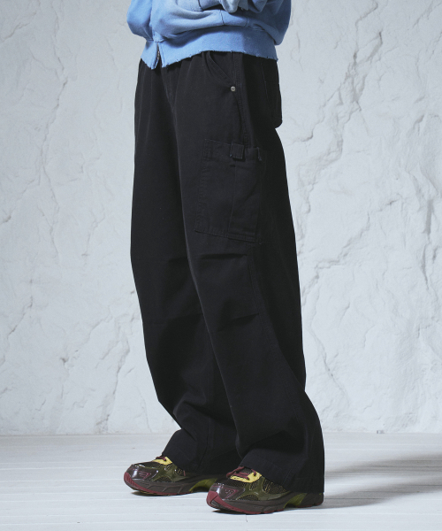 트래블() 카고 포켓 캔버스 팬츠 블랙 상품 이미지