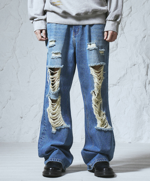 트래블() 디스트로이드 데님 워싱 팬츠 블루 상품 이미지