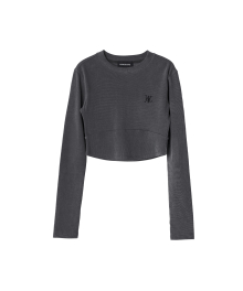 Rib waist long sleeve T-shirt - CHARCOAL