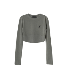 Rib waist long sleeve T-shirt - KHAKI