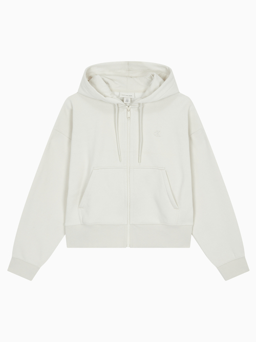 캘빈클라인 진() 여성 아카이브 릴렉스핏 CK 스몰 로고 크롭 기모 후드 집업 아이보리 40WH10467U 상품 이미지