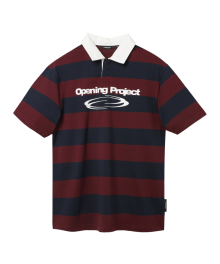 Identity Stripe Collar Half T Shirt - Burgundy