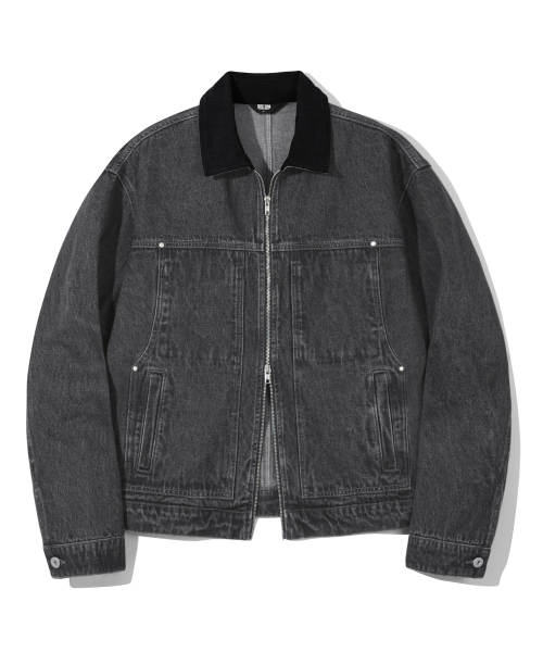Джинсовая рабочая куртка на молнии с вельветовым воротником (LIGHT GRAY)