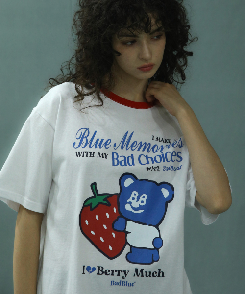 ★Bad Blue★ Berry BadBear Tee White MUSINSA | BADBLUE Berry BadBear Slim Tee White