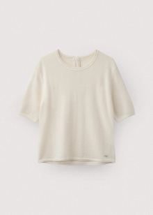 Wool cashmere half sleeve crew neck top_Ivory