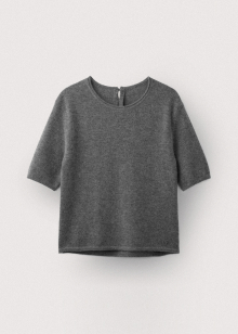 Wool cashmere half sleeve crew neck top_Heather grey