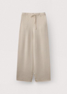 Wool cotton wholegarment button hem pant_Beige