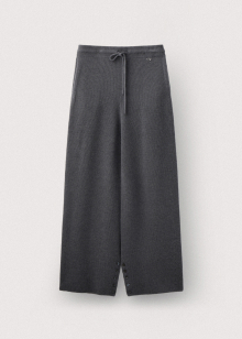 Wool cotton wholegarment button hem pant_Dove grey