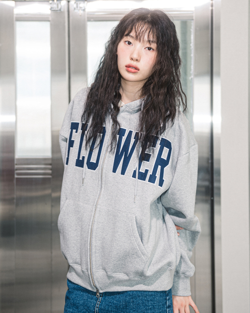 Flower ZIP UP HOOD(GREY_NAVY) [LIGHTGREY]