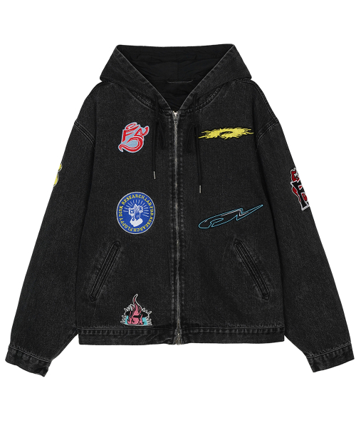 Wappen Twill Work Деним Hood Jacket Черный