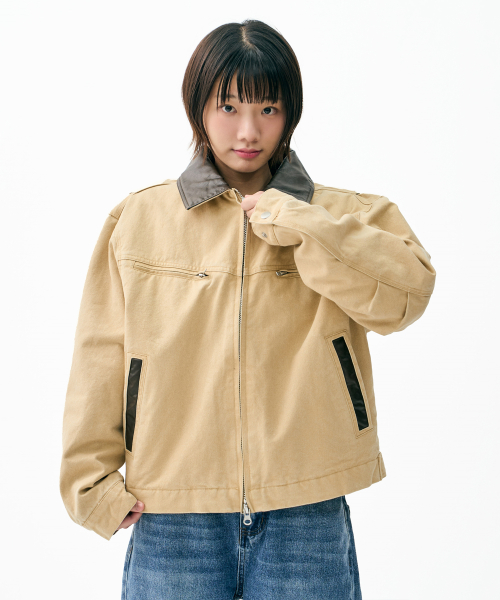Vintage Wash Trucker Quilting Jacket Бежевый
