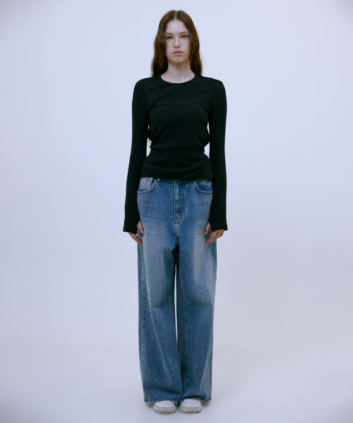 Distressed Wide Деним Pants (BLUE)