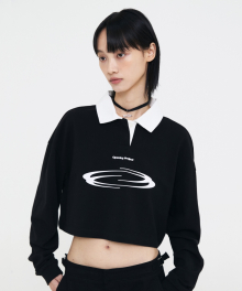 W Identity Pique Collar T Shirt - Black