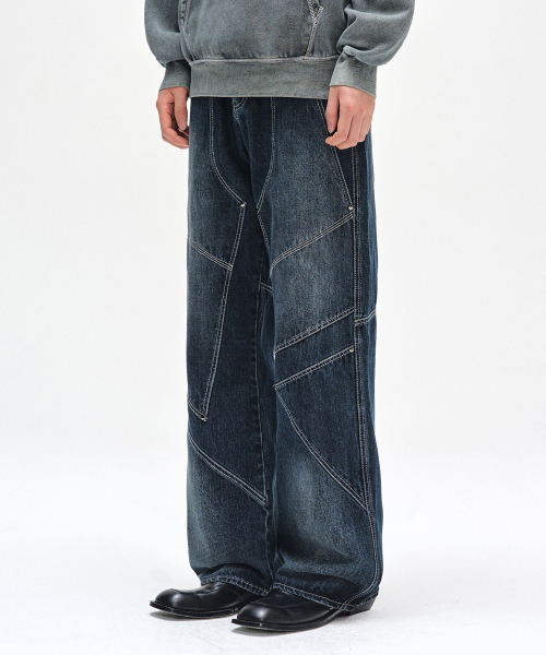 Pached Rivet Wide Jeans DCPT050DСинийA