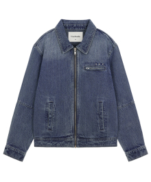 CHAIN TWILL DENIM ZIP UP JACKET [BLUE]