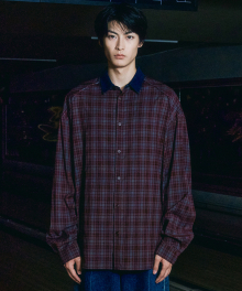 Mixed overfit checkered shirt [wine]