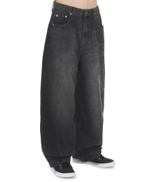 WIDE VOLUME WASHED DENIM PANTS - BLACK