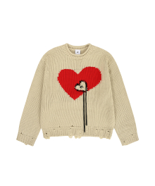 HEART STITCH DESTROYED KNIT - IVORY