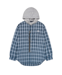 S.L CHECK ZIPPER HOODIE SHIRTS - BLUE