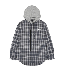 S.L CHECK ZIPPER HOODIE SHIRTS - GREY