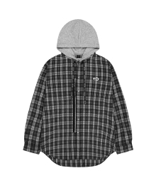 S.L CHECK ZIPPER HOODIE SHIRTS - BLACK