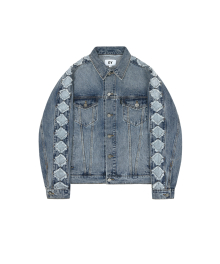 DIAMOND CUTTING WASHED DENIM JACKET - BLUE